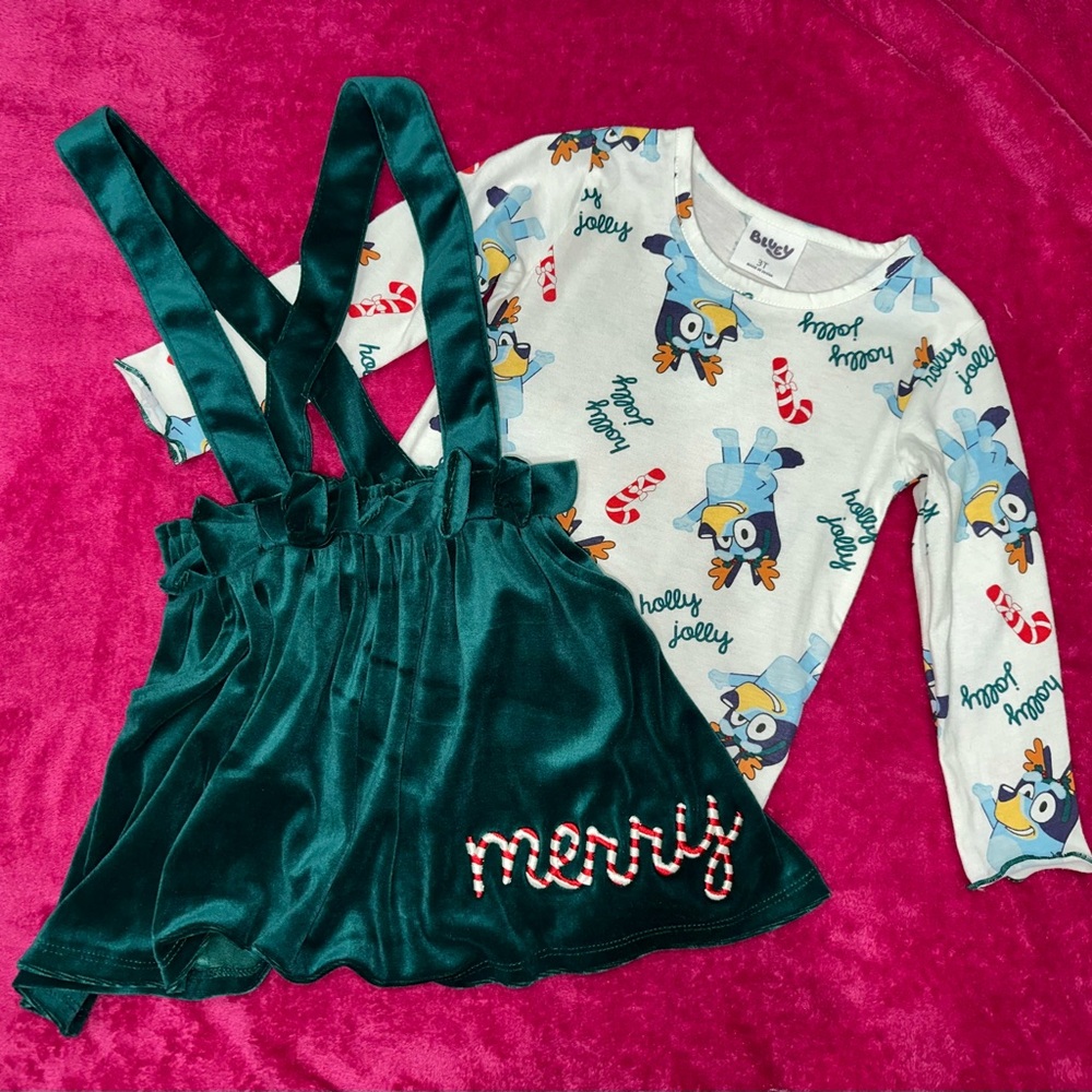 Festive Green Velvet Skirt with Holiday Top